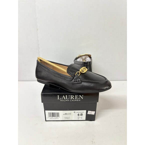 LAUREN Ralph Lauren Womens Averi Black Nappa Leather Slip On Loafer Black Sz 6B - Picture 1 of 6